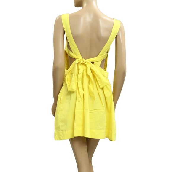 Free People Free-est Meet Me In Maui Mini Dress Ruched Cotton Yellow L 283049 - Picture 6 of 8